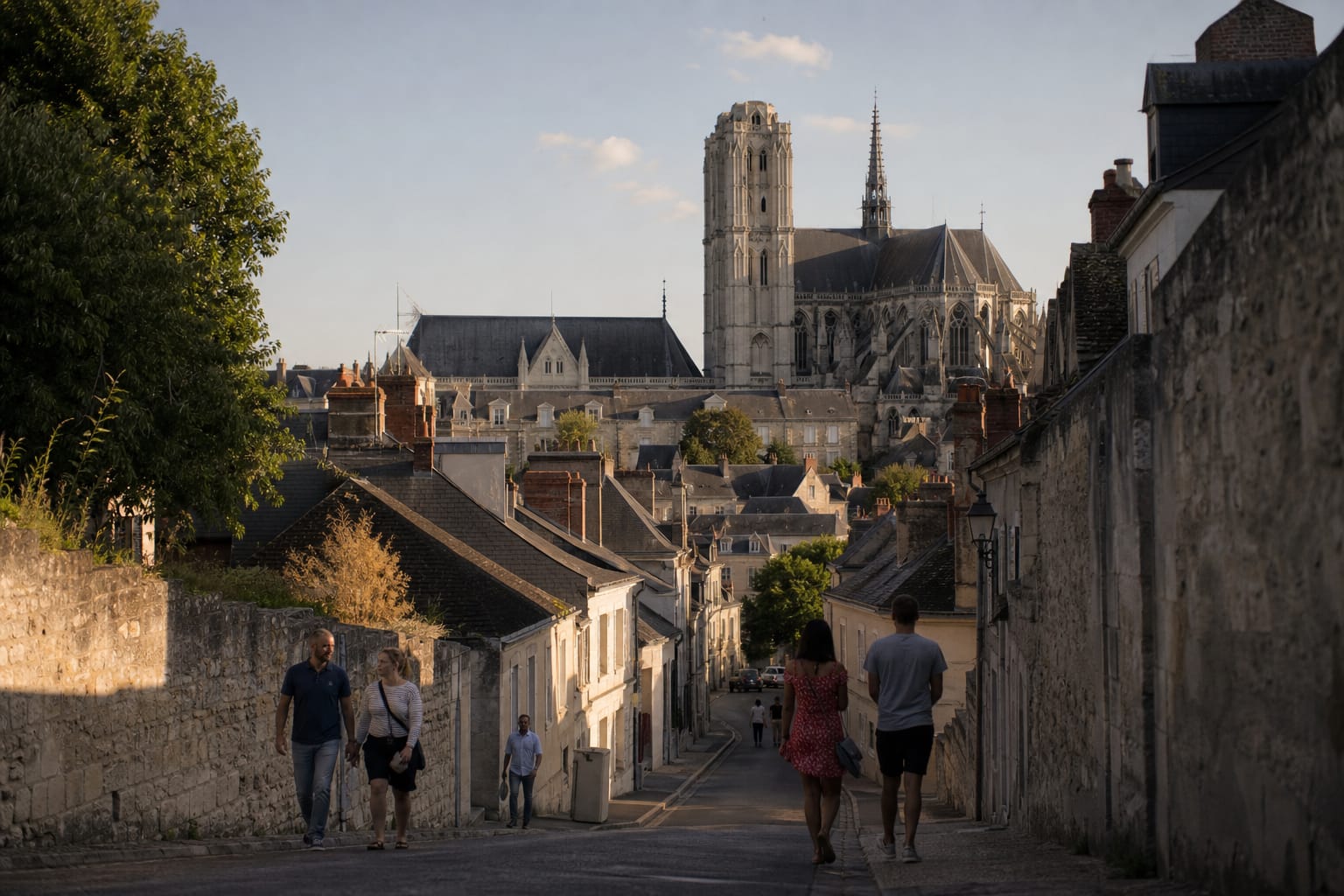 Cathédrale de Chartres dominant les toits de la ville basse