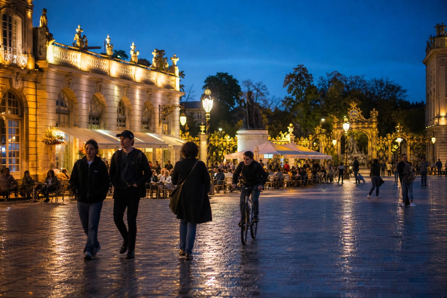 Grilles dorées et façades du XVIIIe siècle de la place Stanislas à Nancy en fin de journée
