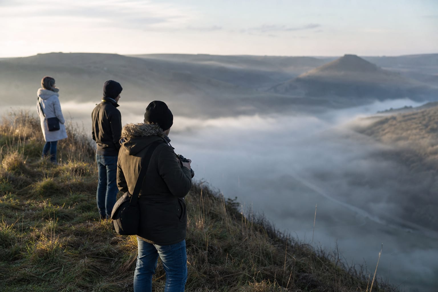 Vaste paysage naturel de plateau avec brume matinale